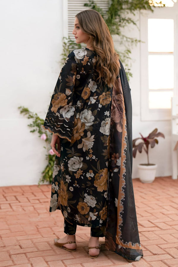 Baroque 3Pcs Black & Earth-Tone Floral Printed Suit