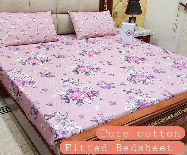 Premium Cotton Fitted Bedsheet Set – King, 3pc, color guaranteed