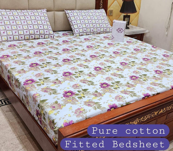 Premium Cotton Fitted Bedsheet Set – King, 3pc, color guaranteed