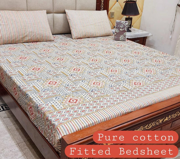 Premium Cotton Fitted Bedsheet Set – King, 3pc, color guaranteed