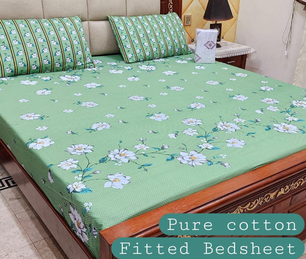 Premium Cotton Fitted Bedsheet Set – King, 3pc, color guaranteed