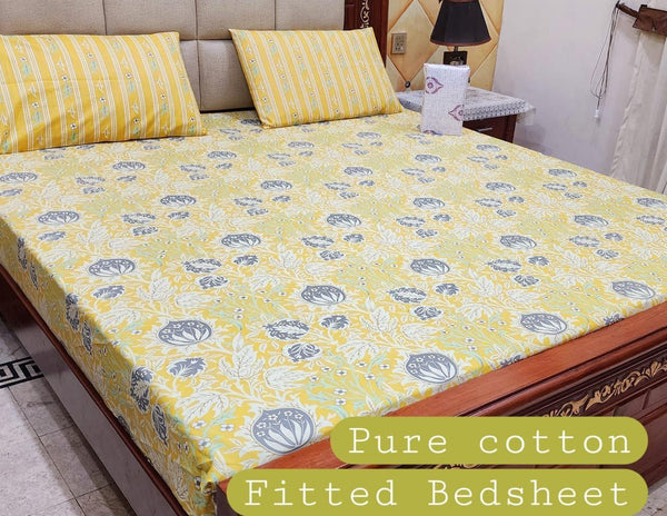 Premium Cotton Fitted Bedsheet Set – King, 3pc, color guaranteed