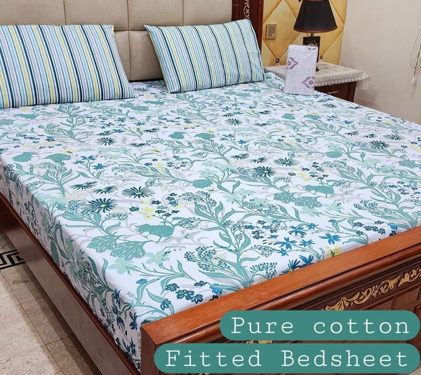 Premium Cotton Fitted Bedsheet Set – King, 3pc, color guaranteed