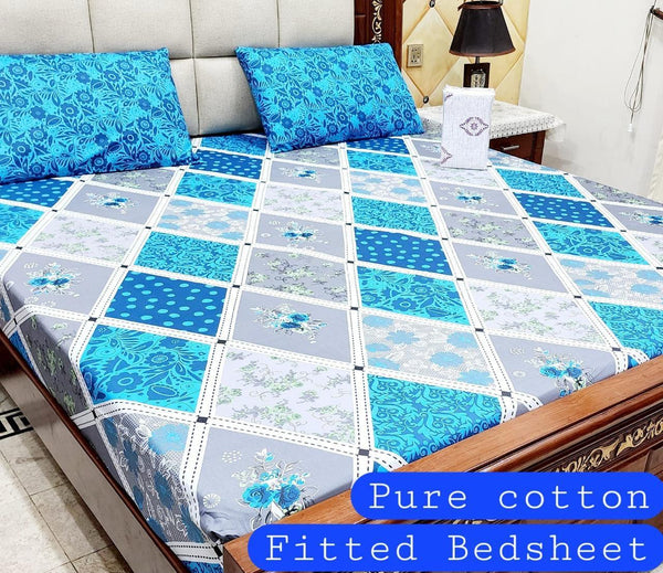 Premium Cotton Fitted Bedsheet Set – King, 3pc, color guaranteed