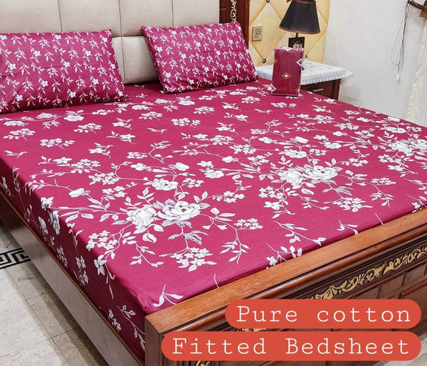 Premium Cotton Fitted Bedsheet Set – King, 3pc, color guaranteed
