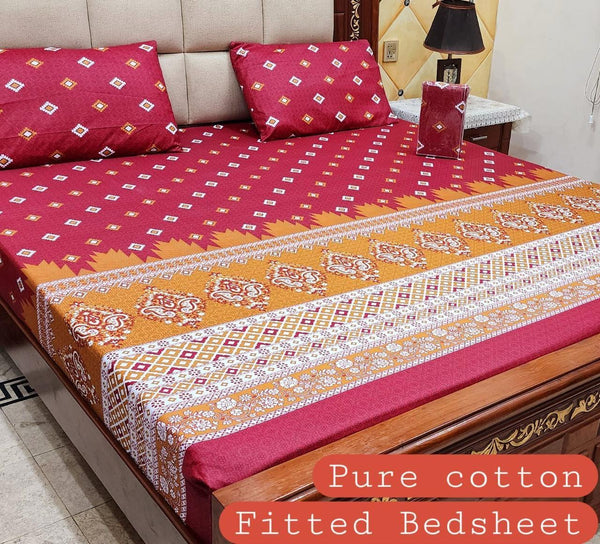 Premium Cotton Fitted Bedsheet Set – King, 3pc, color guaranteed