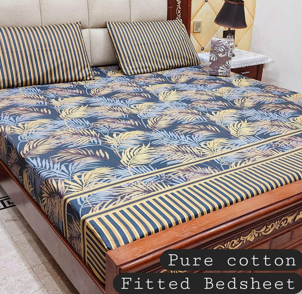 Premium Cotton Fitted Bedsheet Set – King, 3pc, color guaranteed
