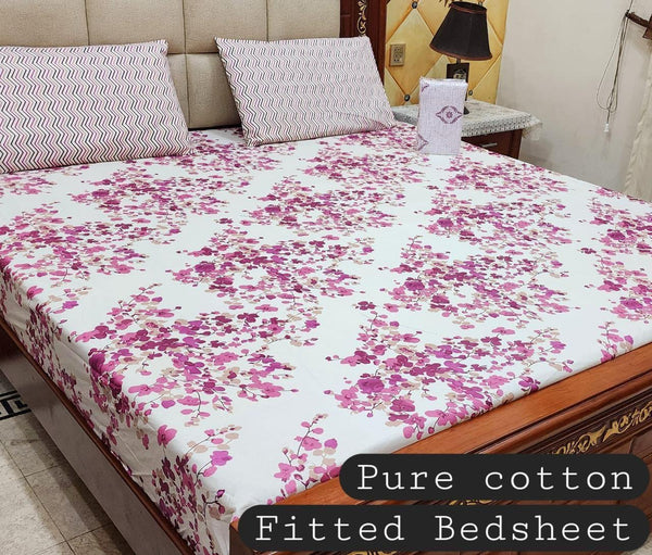 Premium Cotton Fitted Bedsheet Set – King, 3pc, color guaranteed