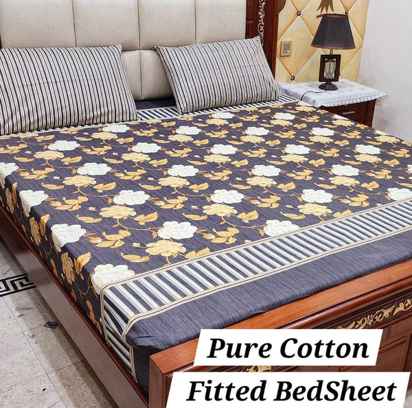 Premium Cotton Fitted Bedsheet Set – King, 3pc, color guaranteed