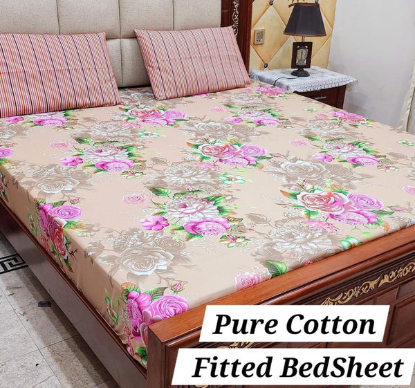 Premium Cotton Fitted Bedsheet Set – King, 3pc, color guaranteed