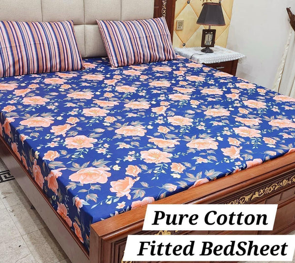 Premium Cotton Fitted Bedsheet Set – King, 3pc, color guaranteed
