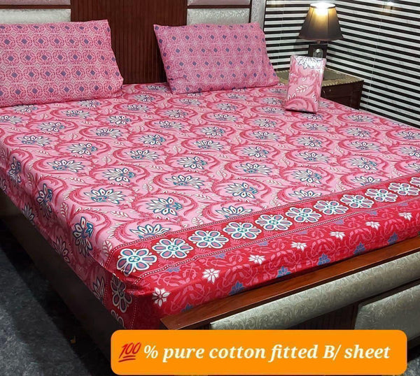 Premium Cotton Fitted Bedsheet Set – King, 3pc, color guaranteed