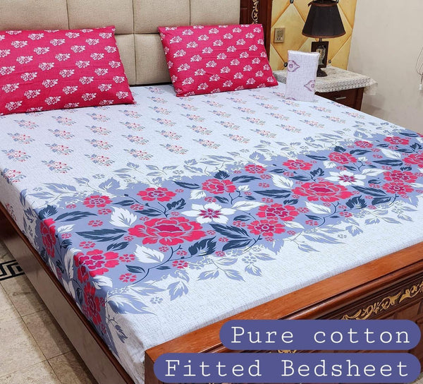 Premium Cotton Fitted Bedsheet Set – King, 3pc, color guaranteed