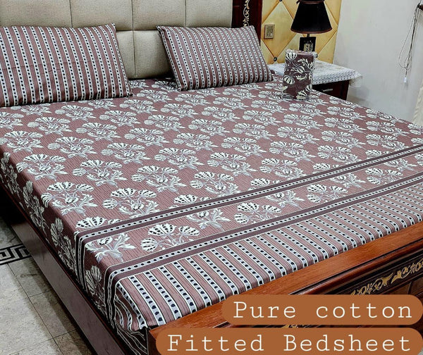 Premium Cotton Fitted Bedsheet Set – King, 3pc, color guaranteed