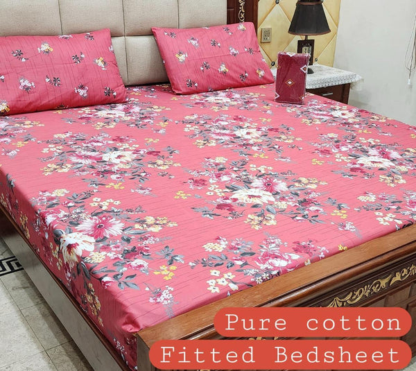 Premium Cotton Fitted Bedsheet Set – King, 3pc, color guaranteed