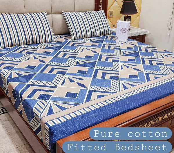 Premium Cotton Fitted Bedsheet Set – King, 3pc, color guaranteed