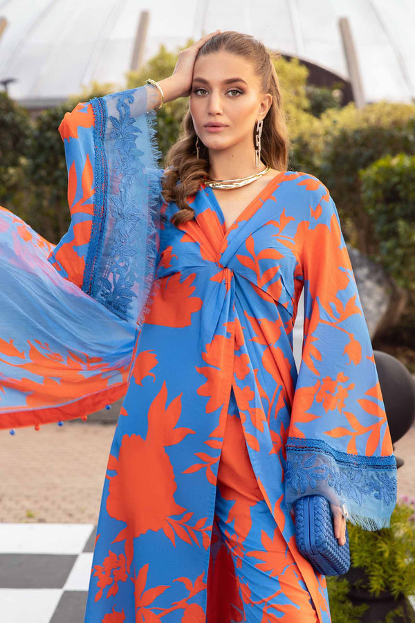 Maria B Digital Printed Swiss lawn 3 Piece Blue & Orange