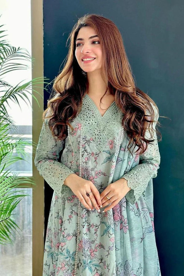 Premium Raplica of IZNIK Embroidered Linen Unstitched 3pcs Suit